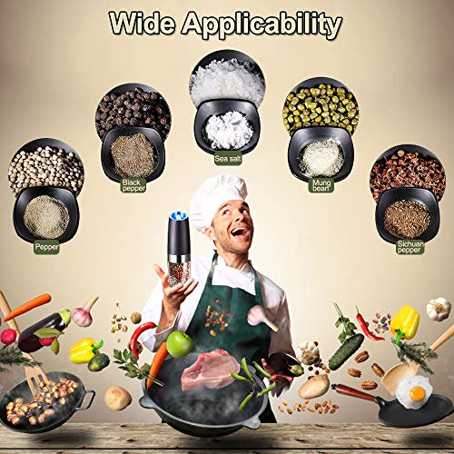 Gravity Electric Pepper and Salt Grinder Set, Adjustable Coarseness, Battery Powered with LED Light, One Hand Automatic Operation, Stainless Steel Black, 2 Pack - ShopEbonyMonique