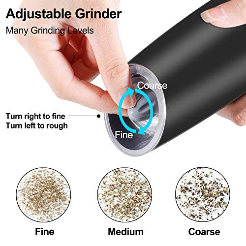 Gravity Electric Pepper and Salt Grinder Set, Adjustable Coarseness, Battery Powered with LED Light, One Hand Automatic Operation, Stainless Steel Black, 2 Pack - ShopEbonyMonique