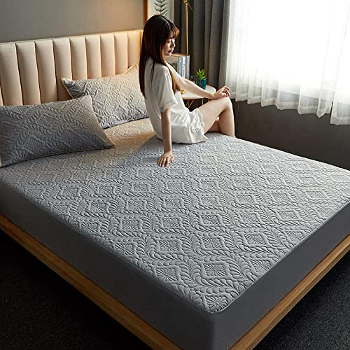 WCZDJ Mattress Protector, Deep Pocket Mattress Thick Waterproof Quilted Deep Pockets Fitted Sheets,Old Man Kids Solid Color Non Slip Printing Bed Sheets Grey 150cm*200cm - ShopEbonyMonique