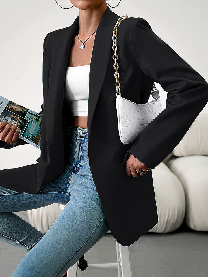 Lapel Collar Long Sleeve Blazer - ShopEbonyMonique