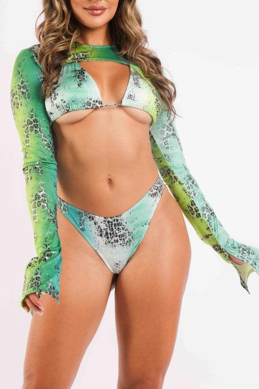 Bikini set with long sleeve crop pull over - ShopEbonyMonique