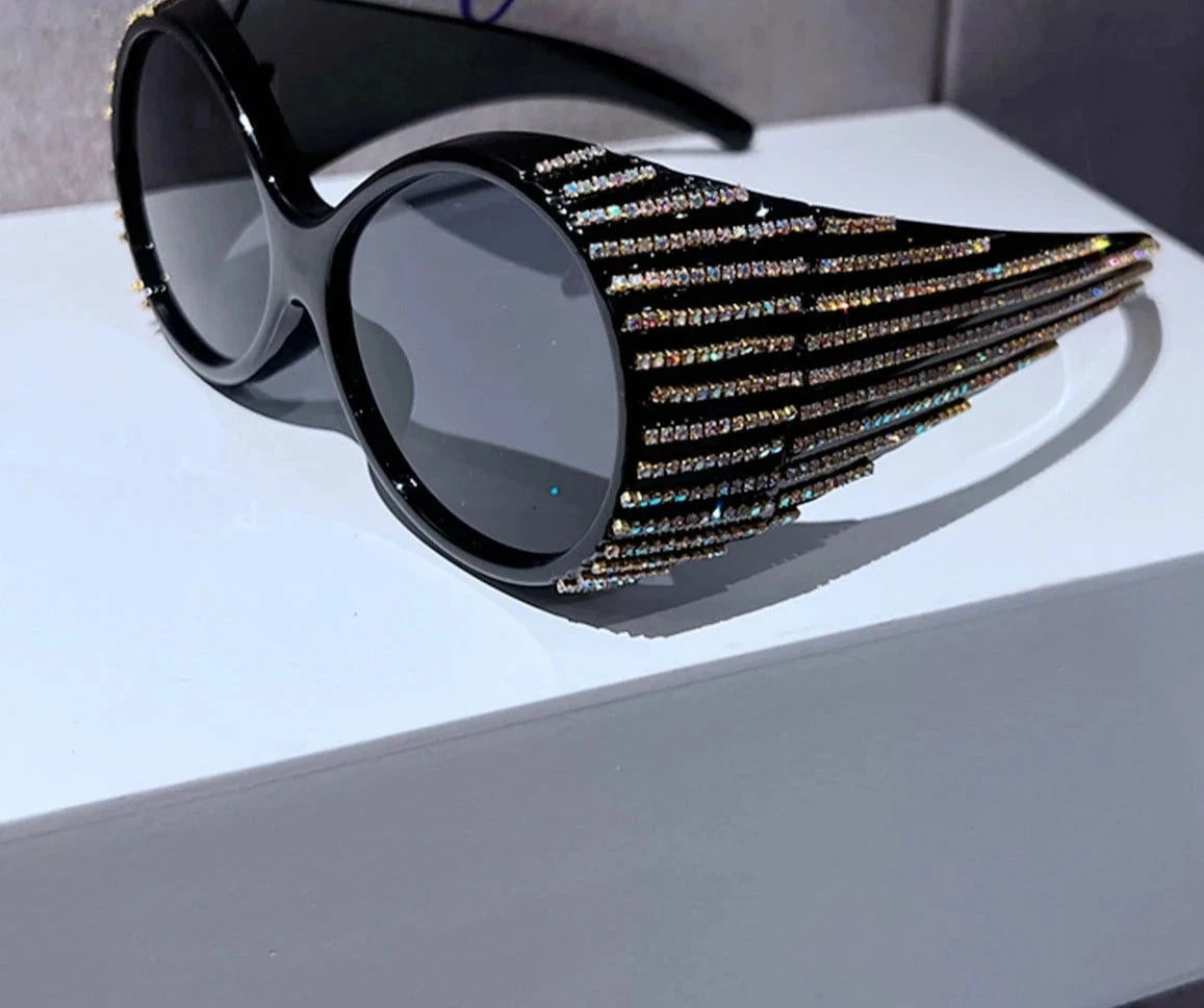 Bling Diamond Oval Punk Sunglasses - ShopEbonyMonique