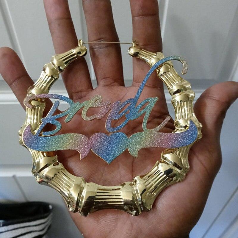 Custom Bling Name Bamboo Earrings - ShopEbonyMonique
