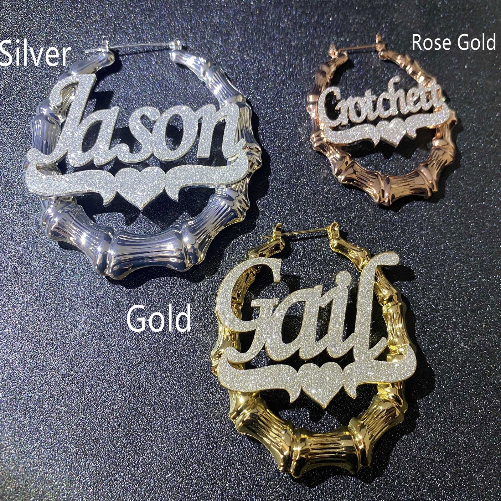 Custom Bling Name Bamboo Earrings - ShopEbonyMonique