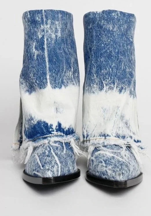 Denim Chunky Wedges Cowboy Boots - ShopEbonyMonique