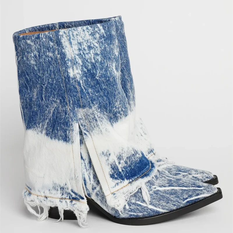 Denim Chunky Wedges Cowboy Boots - ShopEbonyMonique