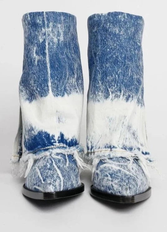 Denim Chunky Wedges Cowboy Boots - ShopEbonyMonique