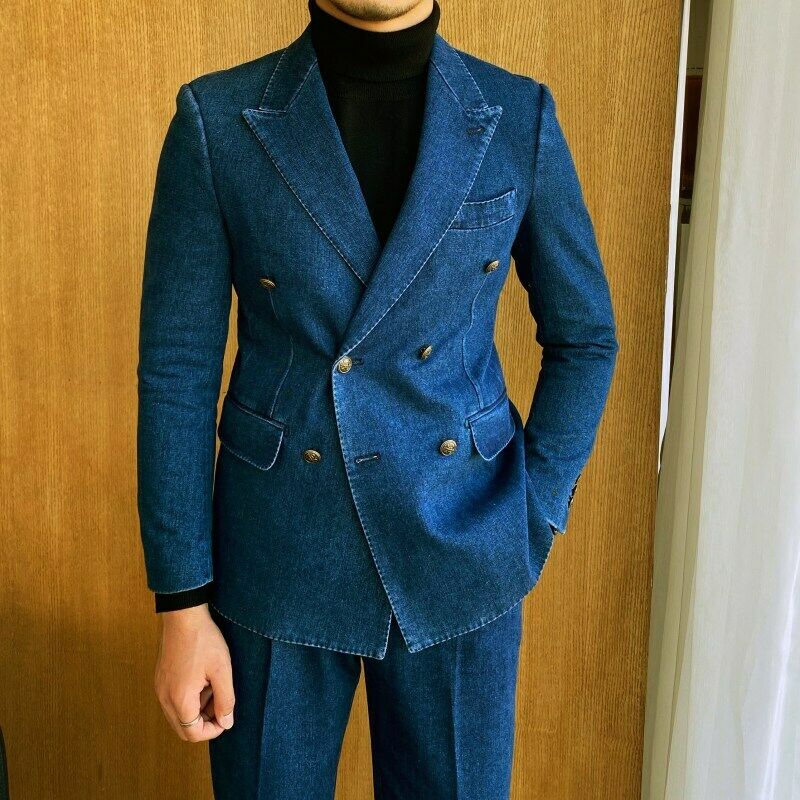 Denim Double Breasted Suit - ShopEbonyMonique