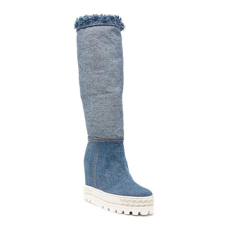 Denim Wedge Boots - ShopEbonyMonique