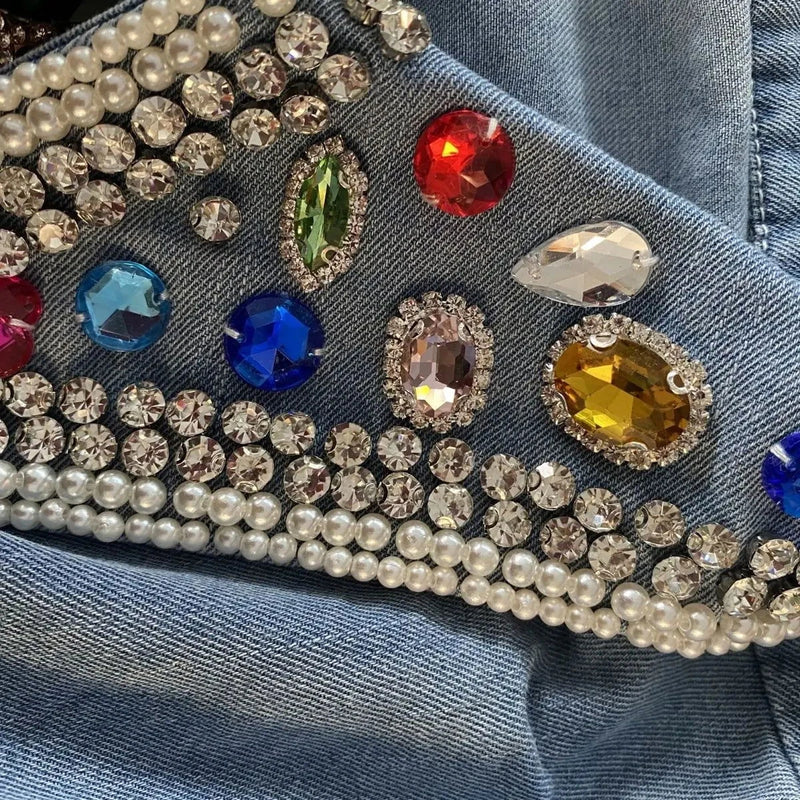 Diamonds Beaded Denim Blouse - ShopEbonyMonique