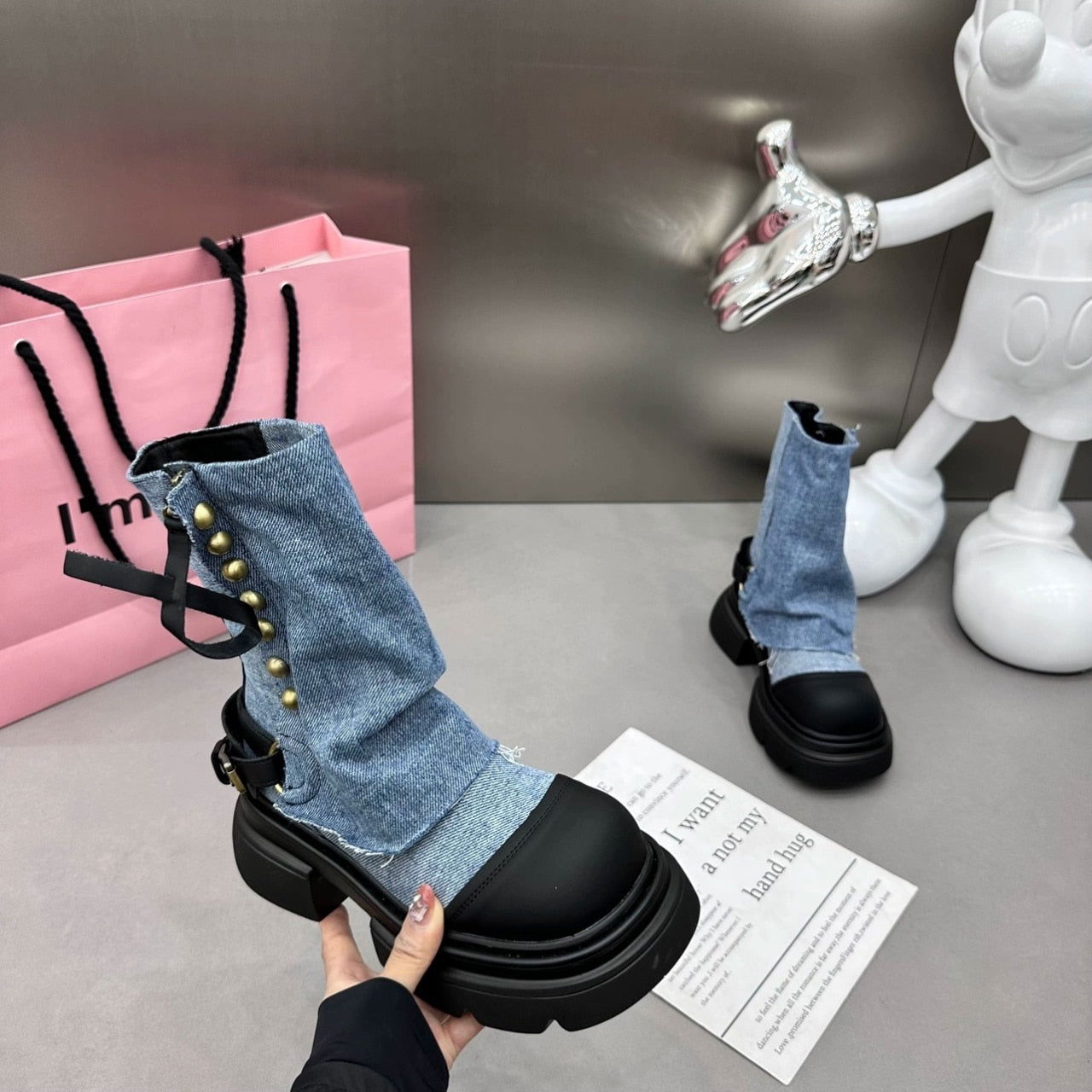 EM Denim Jeans Mid Calf Boots - ShopEbonyMonique