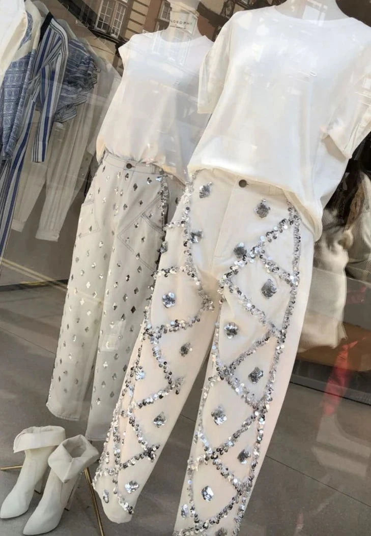 EM Designer Sequins Diamonds Beading Jeans - ShopEbonyMonique