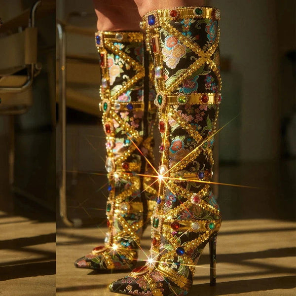 EM Fashion Color Gem Knee High Boots - ShopEbonyMonique