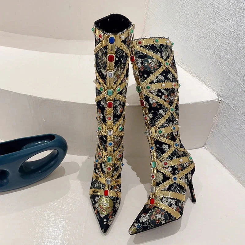 EM Fashion Color Gem Knee High Boots - ShopEbonyMonique
