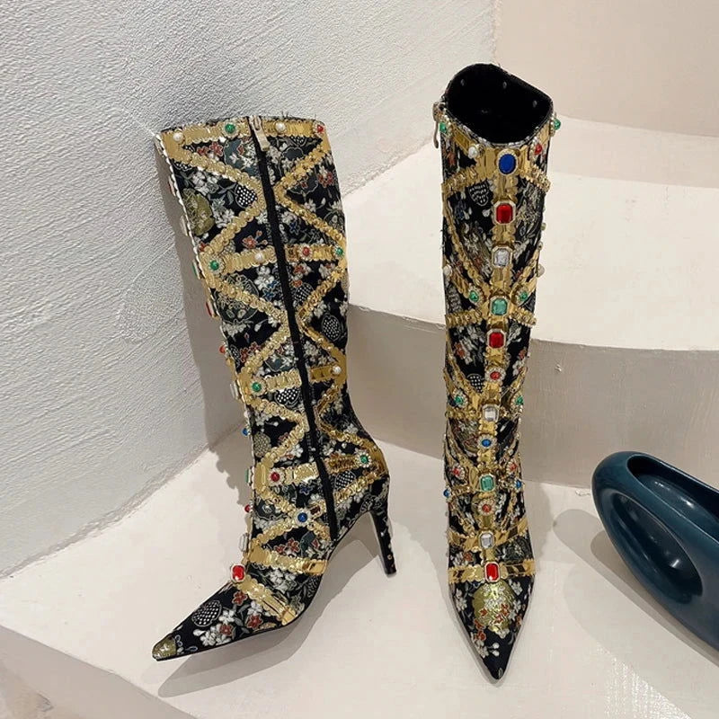 EM Fashion Color Gem Knee High Boots - ShopEbonyMonique