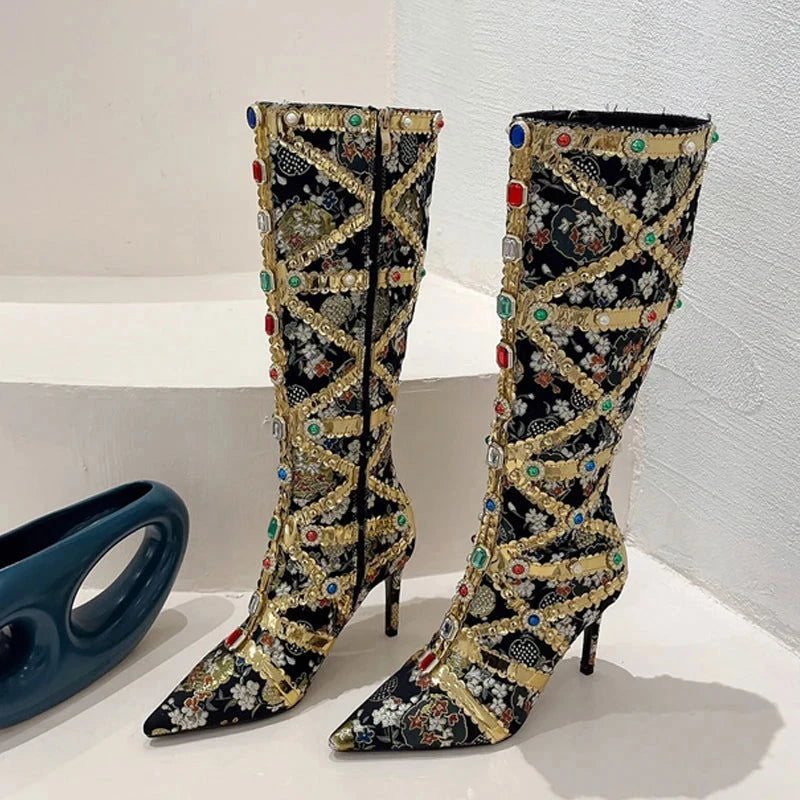 EM Fashion Color Gem Knee High Boots - ShopEbonyMonique