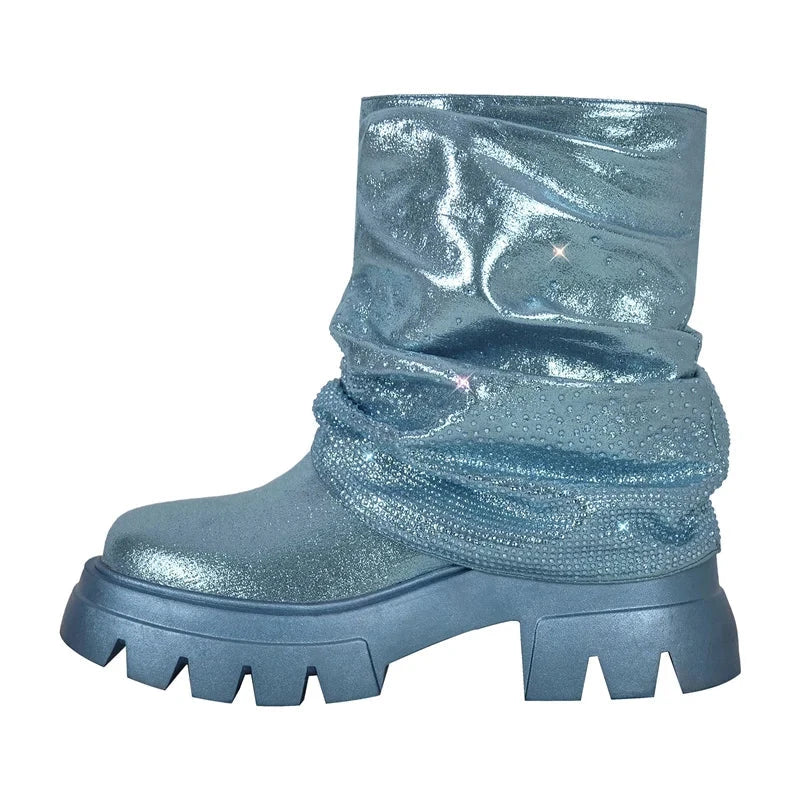 EM Fold Over Rhinestone Trim Boots - ShopEbonyMonique