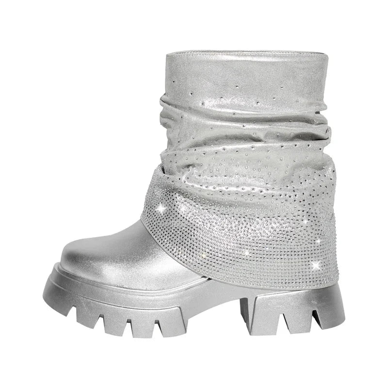 EM Fold Over Rhinestone Trim Boots - ShopEbonyMonique