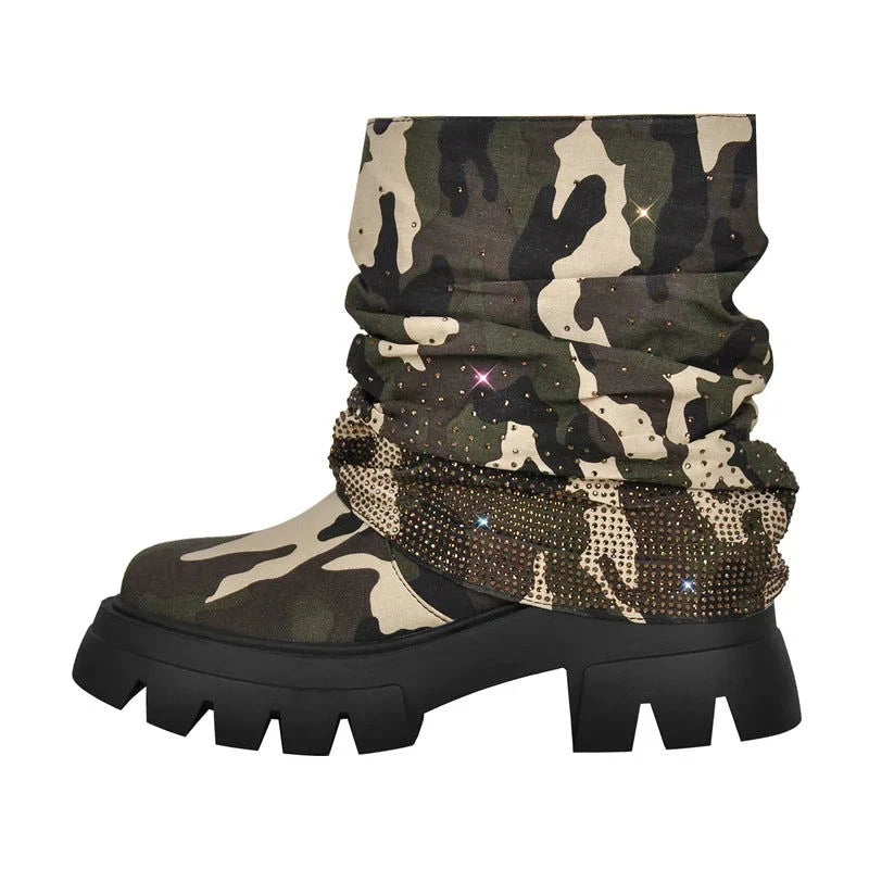 EM Fold Over Rhinestone Trim Boots - ShopEbonyMonique