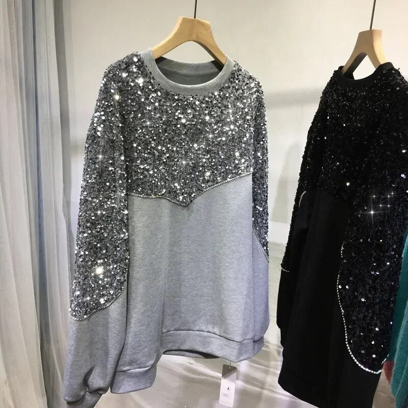 EM Hand-beaded Sequin Pullover Sweatshirt - ShopEbonyMonique