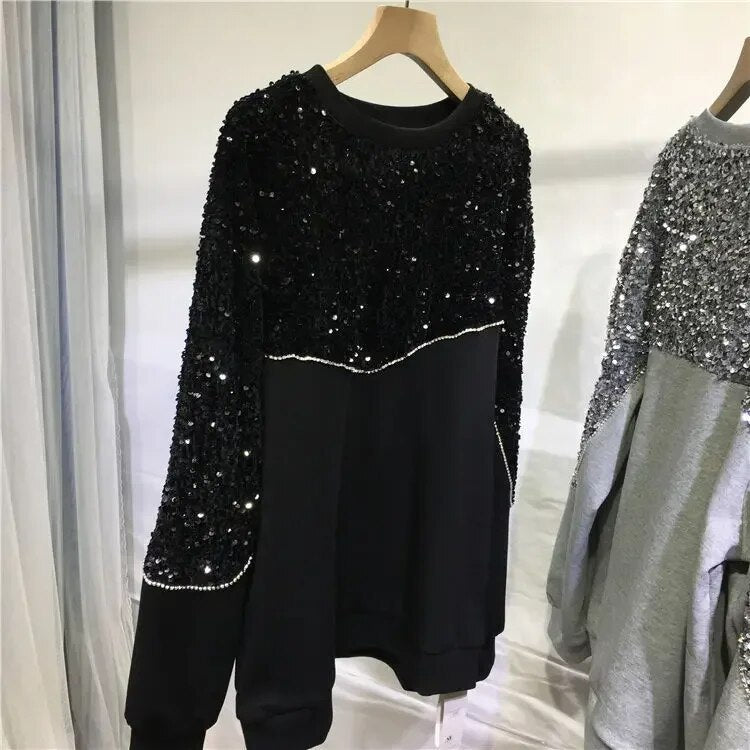 EM Hand-beaded Sequin Pullover Sweatshirt - ShopEbonyMonique