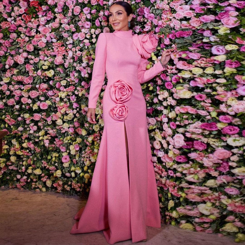 EM High Neck Long Sleeve Satin Dress - ShopEbonyMonique