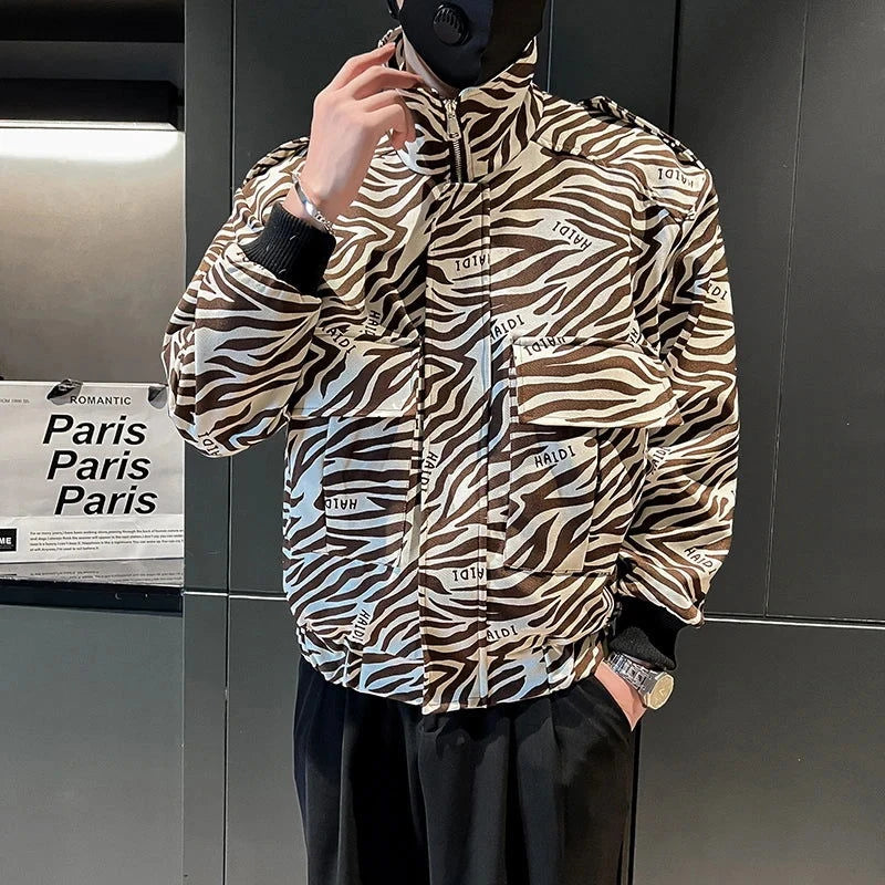 EM Leopard Print Stand Collar Bomber Jacket - ShopEbonyMonique