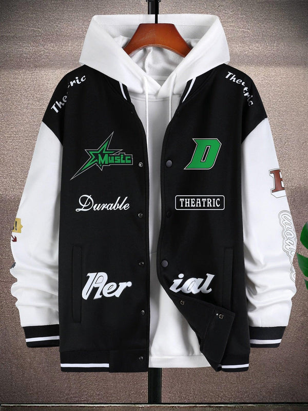 EM Men Letter Graphic Varsity Jacket Without Hoodie - ShopEbonyMonique