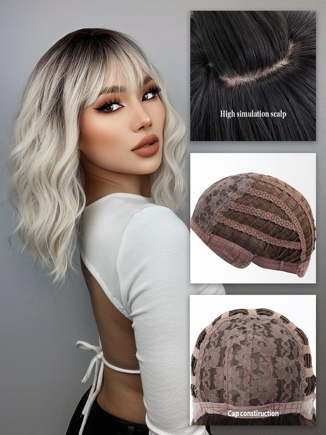EM Short Curly Synthetic Wig With Bangs - ShopEbonyMonique