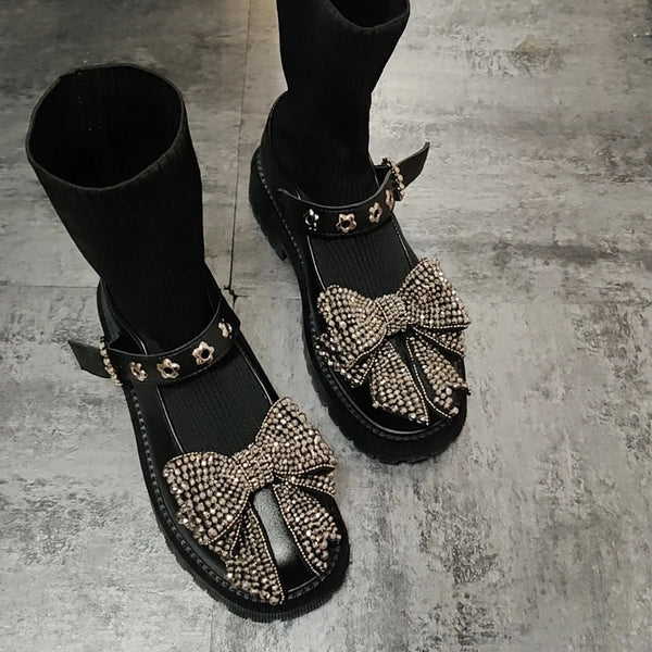 EM Socks Rhinestones  Ankle Boots - ShopEbonyMonique