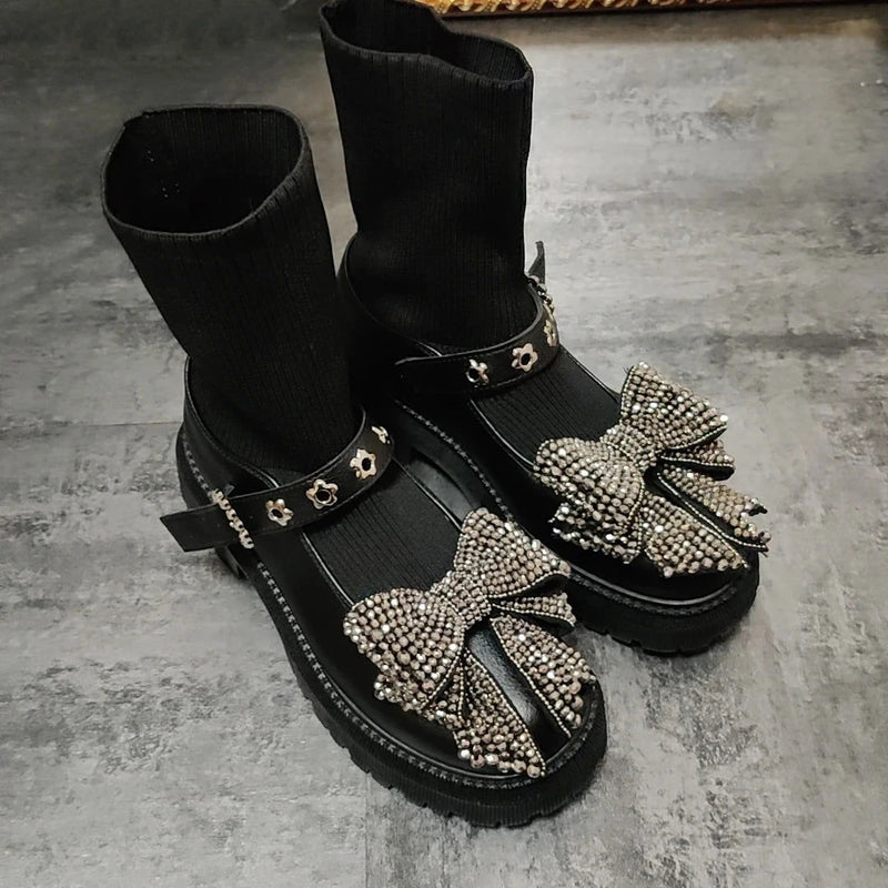 EM Socks Rhinestones  Ankle Boots - ShopEbonyMonique