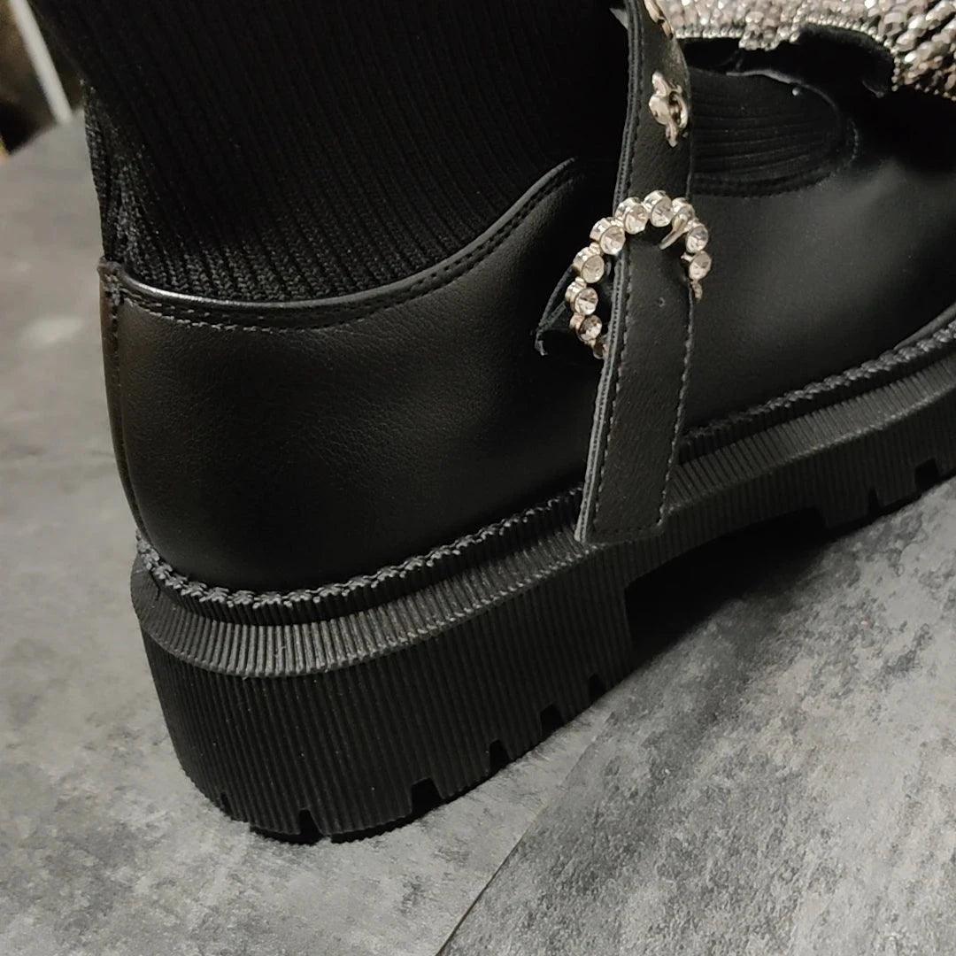 EM Socks Rhinestones  Ankle Boots - ShopEbonyMonique