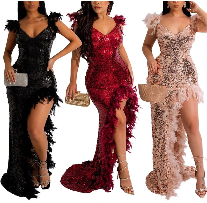 EM Spaghetti Strap V Neck Mesh See Through Gown - ShopEbonyMonique