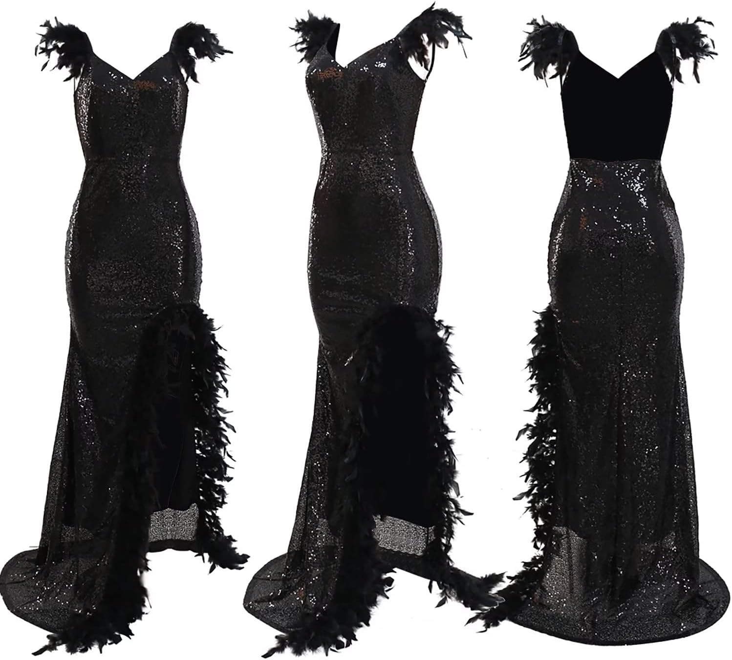 EM Spaghetti Strap V Neck Mesh See Through Gown - ShopEbonyMonique