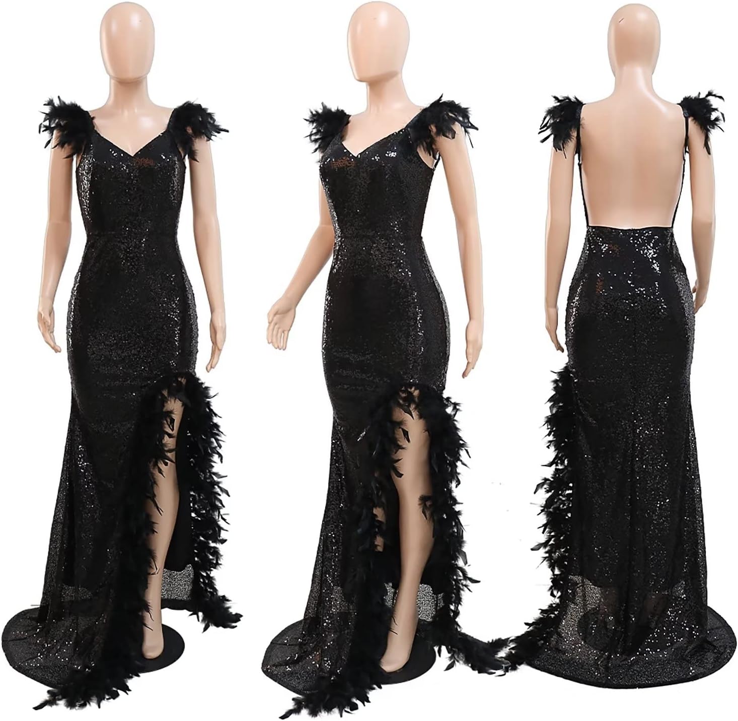 EM Spaghetti Strap V Neck Mesh See Through Gown - ShopEbonyMonique