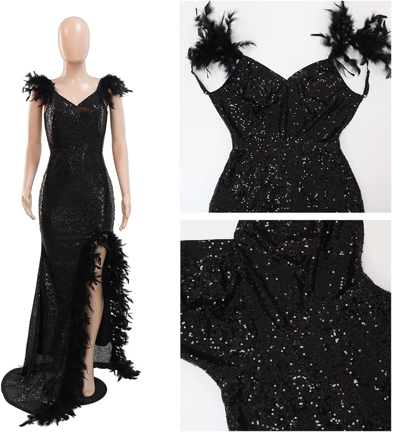 EM Spaghetti Strap V Neck Mesh See Through Gown - ShopEbonyMonique