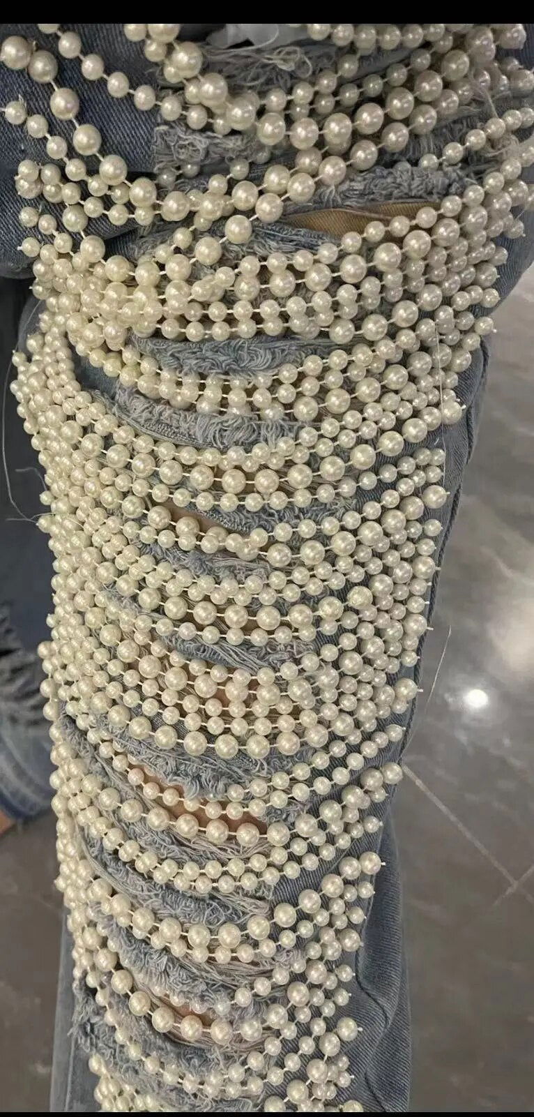 EM Straight Jeans With Holes Pearls Diamond - ShopEbonyMonique