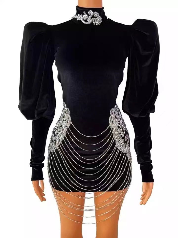 EM Turtleneck Crystal Short Dress - ShopEbonyMonique