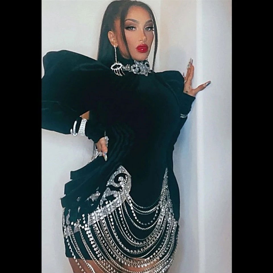 EM Turtleneck Crystal Short Dress - ShopEbonyMonique