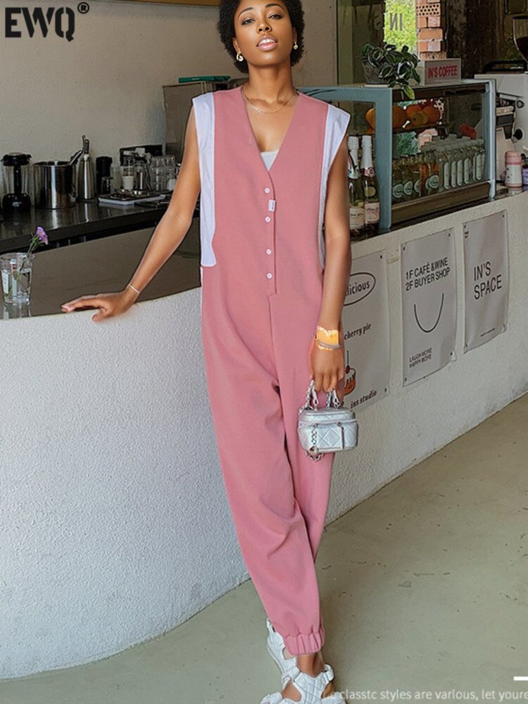 Patchwork Tank Top Sleeveless Jumpsuit - ShopEbonyMonique