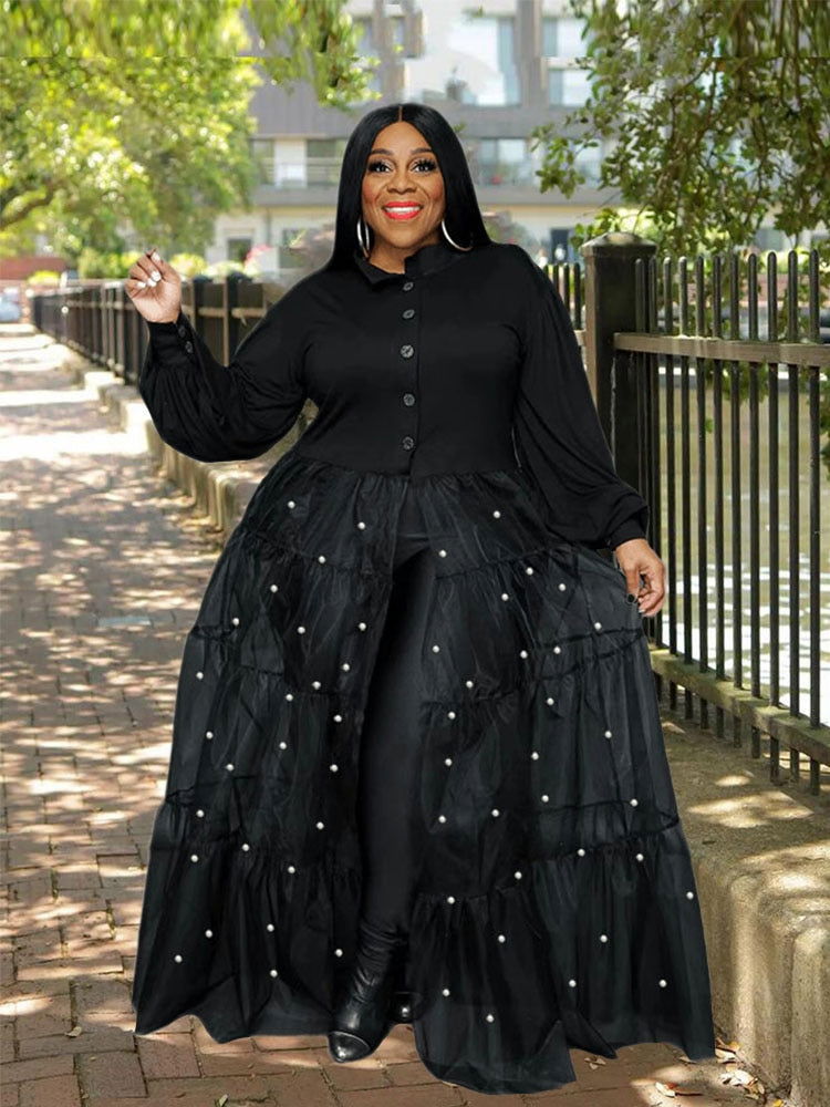 Elegant  Mesh Dress with Pearls - ShopEbonyMonique