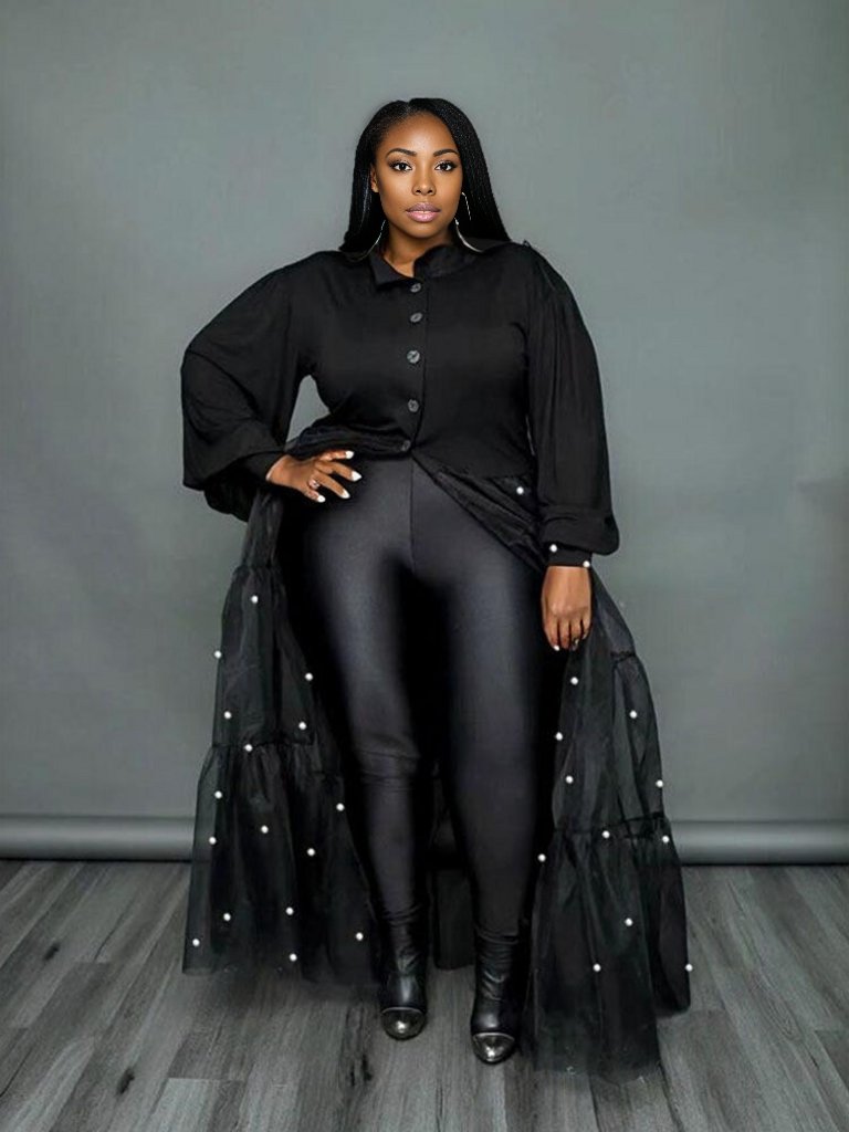 Elegant  Mesh Dress with Pearls - ShopEbonyMonique