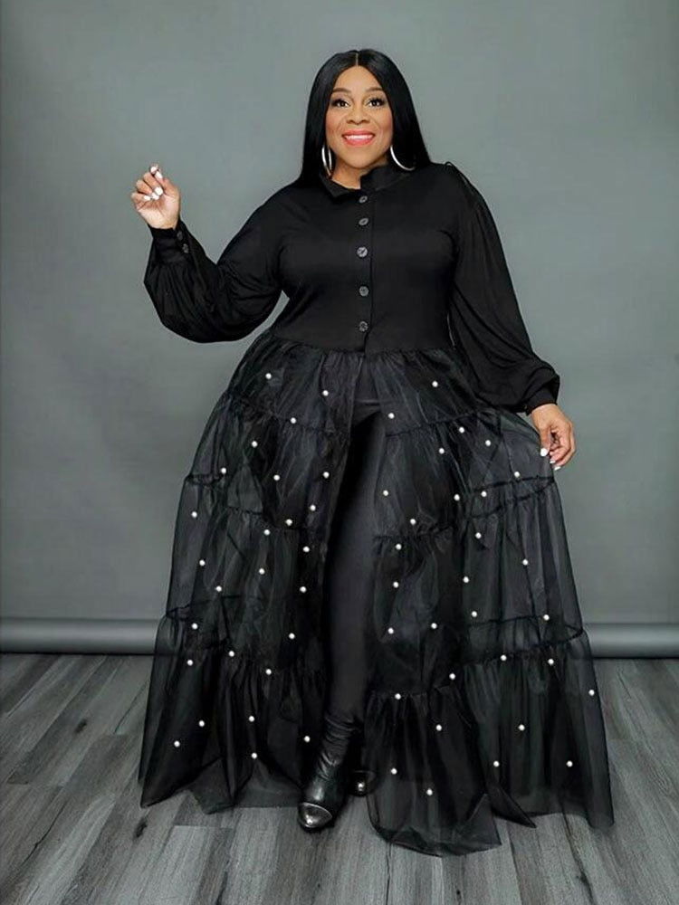 Elegant  Mesh Dress with Pearls - ShopEbonyMonique