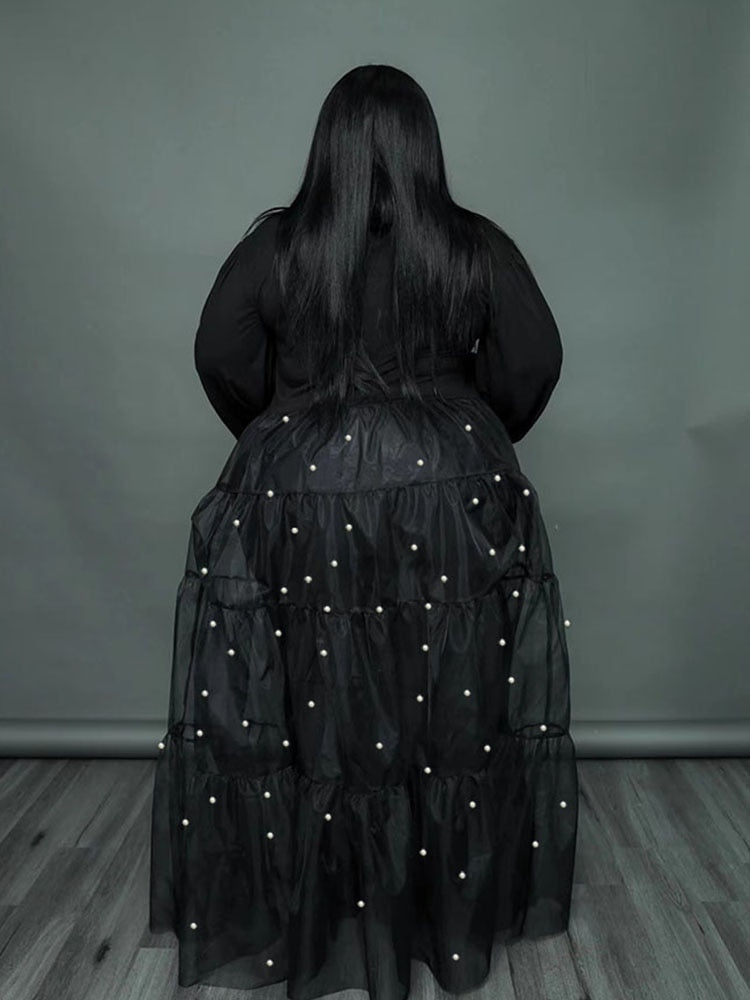 Elegant  Mesh Dress with Pearls - ShopEbonyMonique