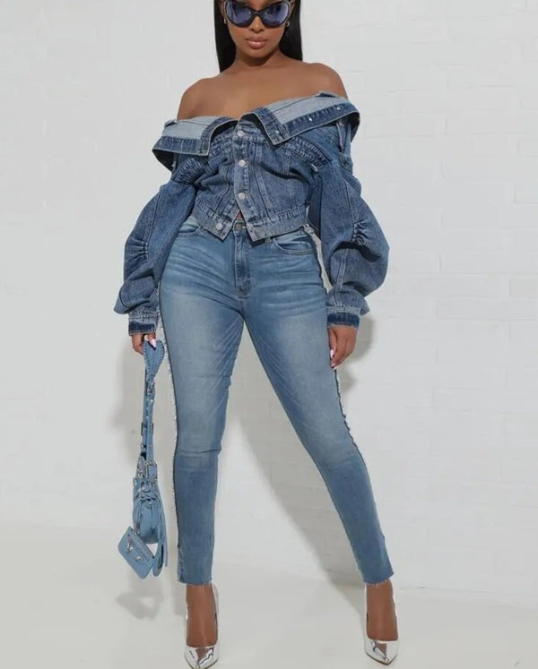 Drop Loose Blue Denim Jacket - ShopEbonyMonique