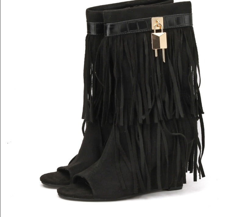 FRINGE Wedge High Heel - ShopEbonyMonique