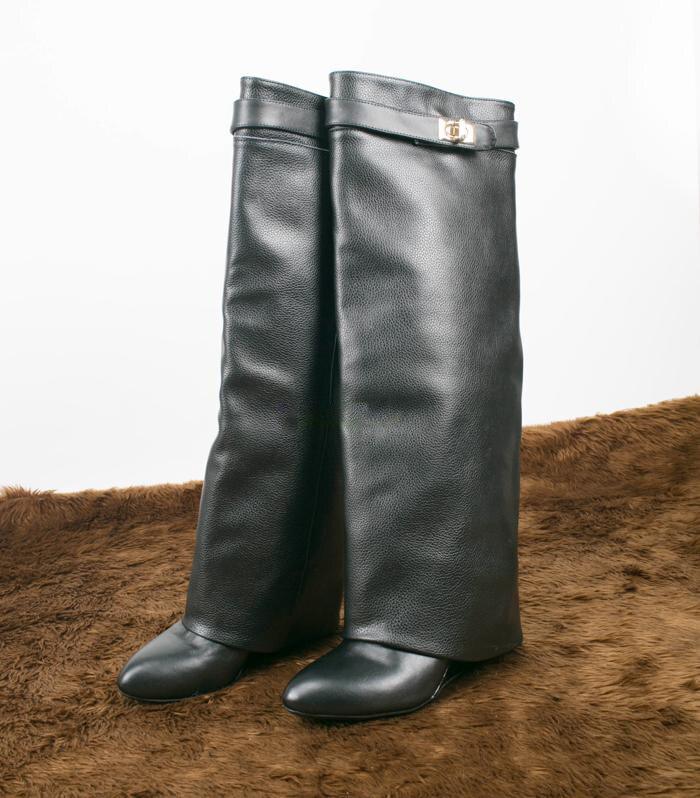 Fashion Folded  Wedge Heel  Boots - ShopEbonyMonique