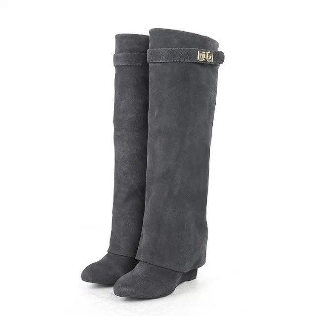 Fashion Folded  Wedge Heel  Boots - ShopEbonyMonique