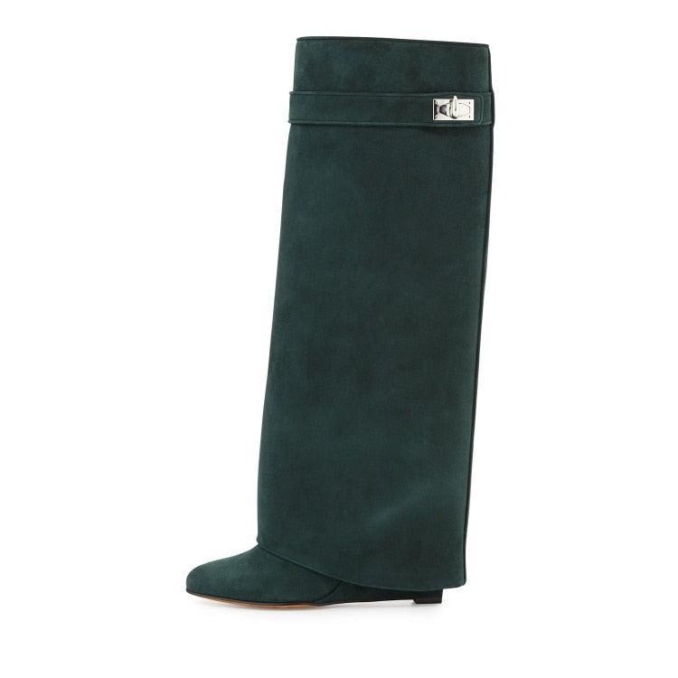 Fashion Folded  Wedge Heel  Boots - ShopEbonyMonique