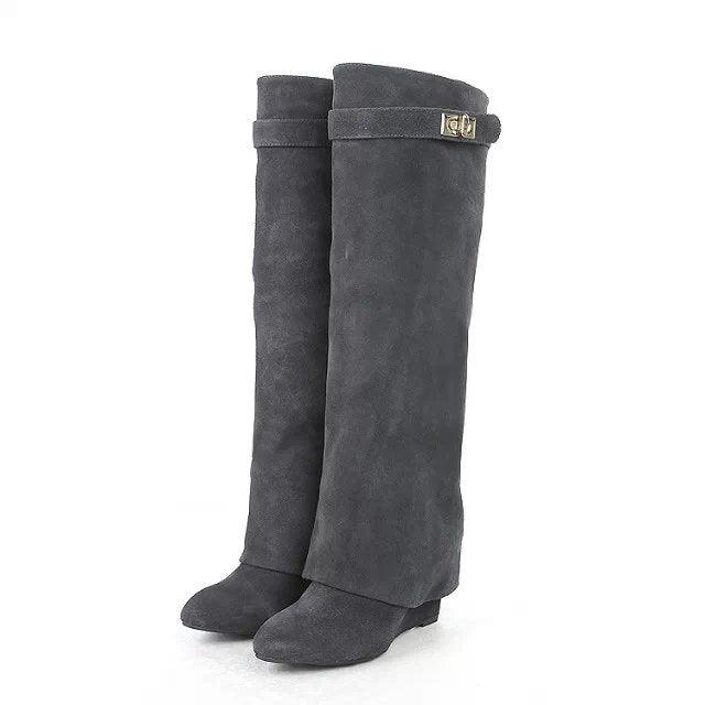 Fashion Folded  Wedge Heel  Boots - ShopEbonyMonique